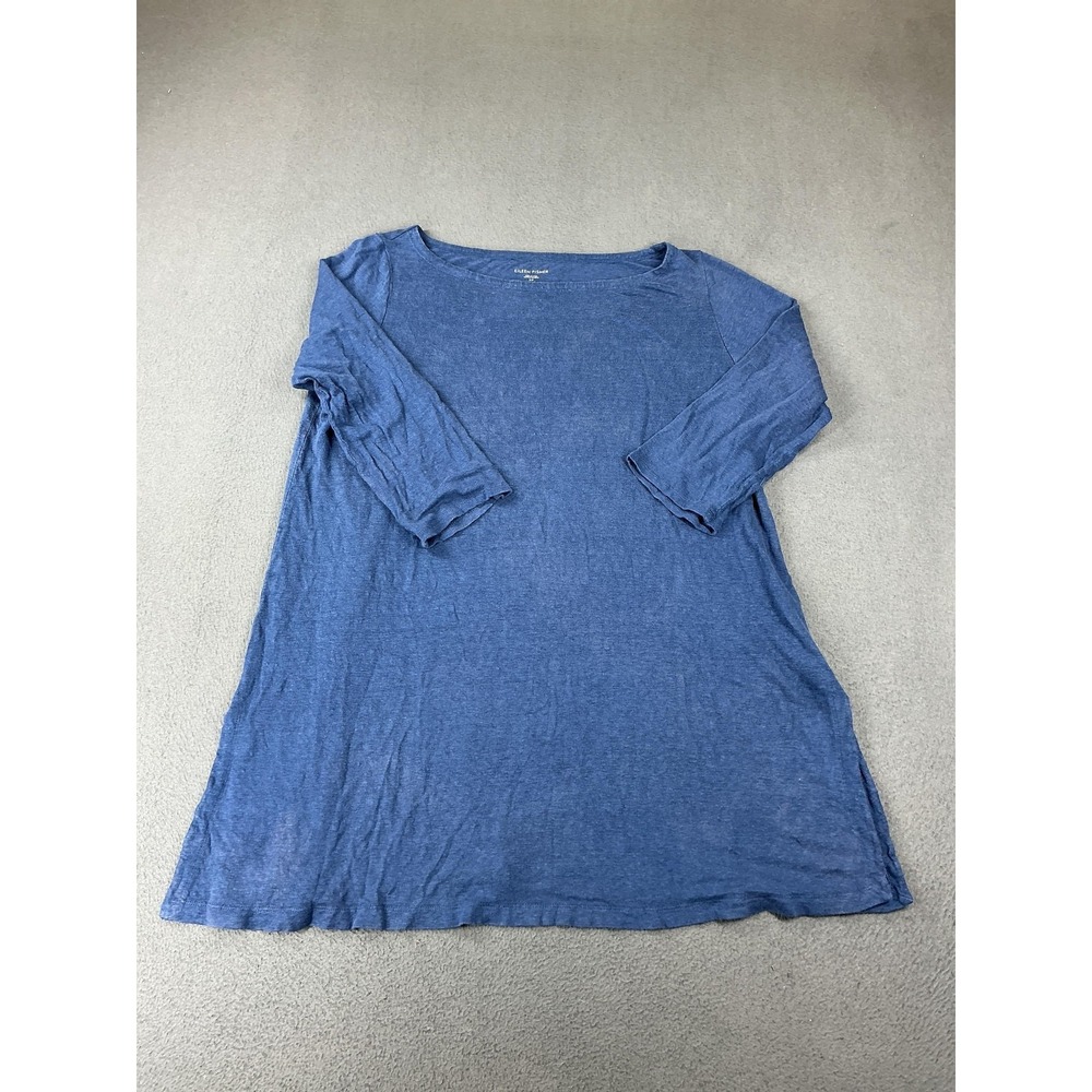 Eileen Fisher T-Shirt Dress Womens S/P Blue Linen Raglan 3/4 Scoop Neck